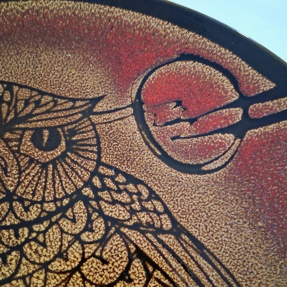 Vintage Poole Pottery Aegean Owl Carolyn Wills Charger Full Harvest Moon Large